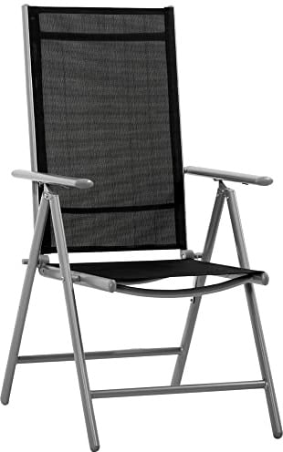 Outsunny Sedia da Giardino Pieghevole a 7 Livelli 65x55x85-105cm Nero | in Alluminio e Texteline, Schienale Regolabile, da Esterno