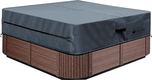 UCEDER Wasserdichte Whirlpool-Abdeckung – Outdoor-Spa-Abdeckkappe (passend für 244 x 244 cm) | 600D strapazierfähige Polyester-Whirlpool-Abdeckung (dunkelgrau)