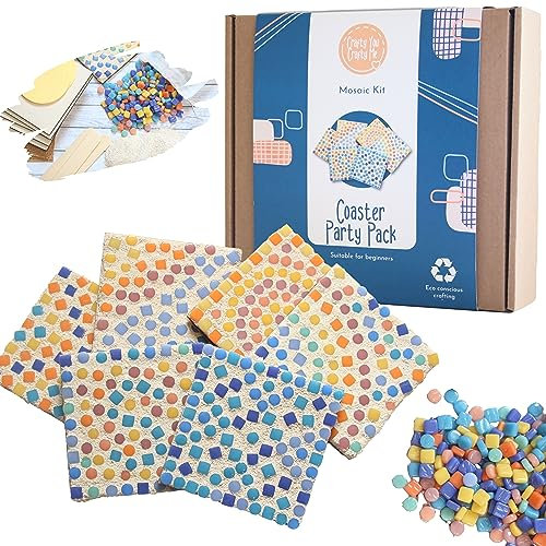 Lot de 6 dessous-de-verre en mosaïque pour fête à faire soi-même,Idéal pour les débutants,Fabriqué au Royaume-Uni,Carreaux de verre et joints sans danger pour les enfants.