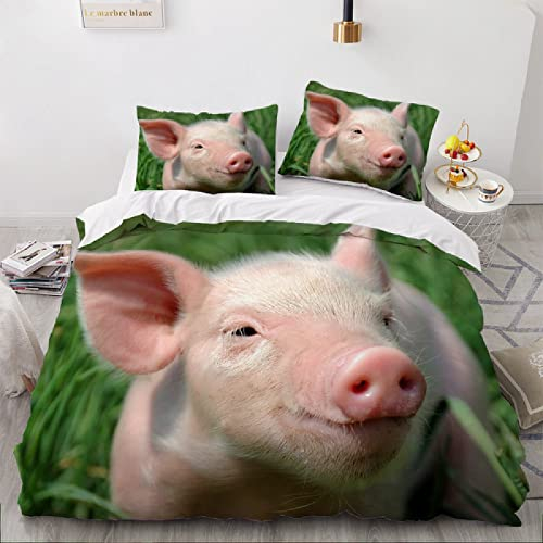 XXXXAWA Bettwäsche 220x240, Schweinchen Weiche GebüRstet Mikrofaser Bettzeug Set, Bettbezug + 2 Kissenbezug 80x80 cm mit ReißVerschluss
