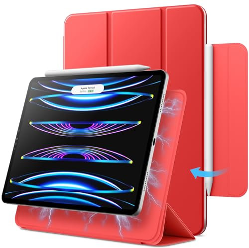 JETech Magnetic Case for iPad Pro 11 Inch (2022/2021/2020/2018 Model), and iPad Air 5/4 (10.9-inch 2022/2020), Support Pencil 2nd Gen Charging, Magnetic Attachment (Red)