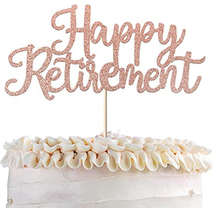 SYKYCTCY 1 Pack Happy Retirement Cake Topper Glitter Retired Cake Pick Retirement Birthday Party Cake Decoration Supplies Rose Gold