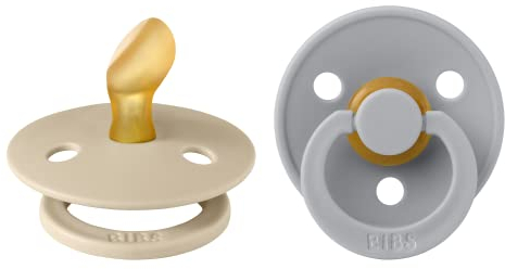 BIBS Colour Schnuller 2er-Pack, BPA-frei Schnuller, Kiefergerechte Form. Naturkautschuk/Latex, Hergestellt in Dänemark. 0-6 Monate (2er Pack), Vanilla/Cloud