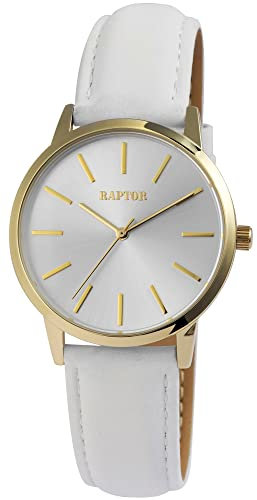 Raptor Sunny Damen-Uhr Leder Dornschließe analog Quarz RA10214 (weiß goldfarbig)
