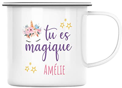 Mug en Métal Emaillé Tu Es Magique Licorne Nom ou Texte Personnalisable Idée Cadeau Anniversaire Fille Fantaisie Illustration