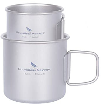 Boundless Voyage Titantasse Campingbecher offenes Feuer Kochgeschirr 120ml und 180ml Teetasse Set Weinbecher Kaffee Bierbecher ohne Deckel Ti3053D