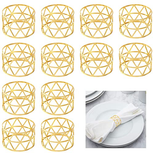 BomnKa 12 Pcs Napkin Rings, Gold Napkin Buckle Holder Napkin Holders Rings Hollow Design for Wedding Party Birthday Anniversary Dinner Table Decoration