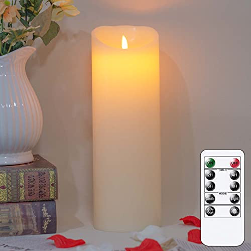 Mavandes 10x30cm Flameless Flickering Candles with Remote,Real Wax LED Battery Operated Pillar Candles with Timer,Ivory Long Lasting Fake Electric Moving Wick Flameless Candles for Home Decor