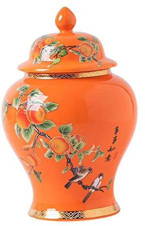 Baoblaze Porcelain Ginger Jar Decorative Vase 18.5cm Ceramic Storage Jars Food Storage Container with Airtight Lid for Sugar Tea Seed, Orange