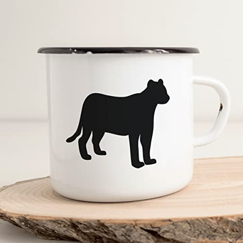 Huuraa Emaille Tasse Panther Silhouette Geschenk 300ml Vintage Emaille Becher Panther Geschenkidee