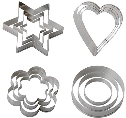 12Pcs Cookie Cutters Set, GLADFRESIT Stainless Steel Baking Mold - Heart Star Round Flower Shape Biscuit Cutters Baking Tool for Birthday Party Christmas Valentine's Day