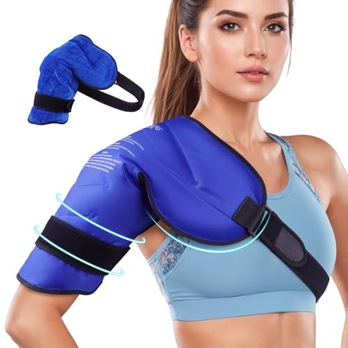 NEWGO XL Shoulder Ice Pack - Extra Large Gel Cold Pack for Rotator Cuff Injuries, Reusable Compression Therapy Wrap for Swelling (Blue)