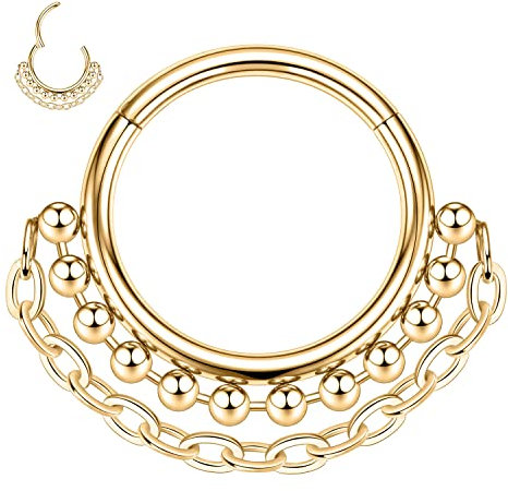 AROWRO Gold Septum Ringe Septum Schmuck Septum Clicker Septum Nasen Ringe Kette Daith Conch Smiley Orbital Helix Piercing Schmuck 16G Septum Daith Schmuck Nasen Ringe 10mm Nasen Ringe Hoops