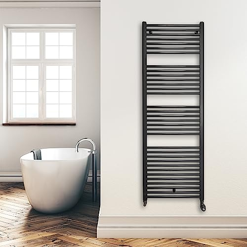 Heizkörper Badheizkörper Handtuchwärmer mit Seitenanschluss unten schwarz (1732 x 600 mm) (899 Watt nach EN442)