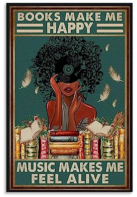 WEERSHUN Poster Books Make Me Happy Music Makes Me Feel Alive, Vintage-Poster, 90er-Jahre, Leinwand-Kunst, ästhetische Dekoration, Poster, 30 x 45 cm