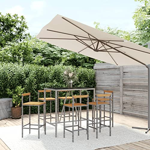 BaraSh 7-TLG. Gartenbar-Set Stehtisch Outdoor Bartisch-Set Bar MöBel Bar Outdoor Theke Garten Theke Bar Grau Rattan & Massivholz Akazie 3187695