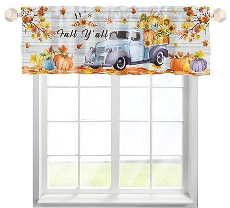 MYSLC Thanksgiving Ernte Sonnenblume Kürbis Auto Scheibengardinen Bistrogardine Kurze Fenster Herbst Ahornblatt Fensterbehandlung Vorhänge Schiebevorhänge Küche Vorhang Fenster Volant 1 Stück
