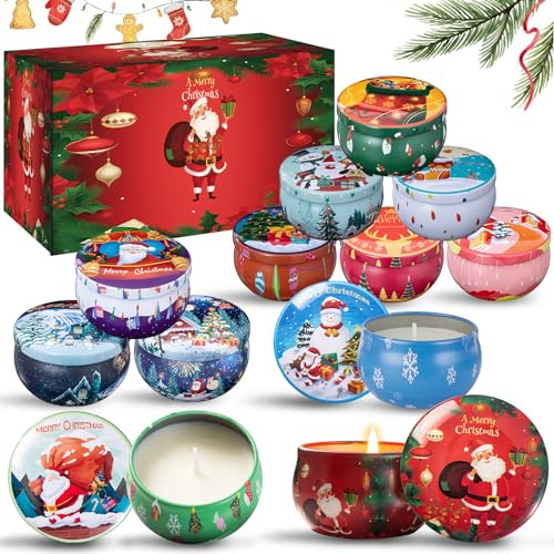 Alikiai 12 PCS Christmas Scented Candles Gifts for Women, Soy Wax Candles with Essential Oils Aromatherapy Candles for Home Scented, Christmas Thanksgiving Gift,Stress Relief, Bath,Yoga
