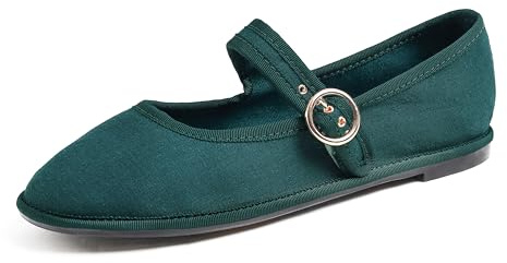 Feversole Women's Soft Breathable Mary Jane Memory Foam Cushioned Comfort Round Toe Metal Buckle Flats Walking Shoes