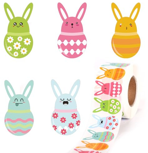 1000 Stück Osterhasen Aufkleber, 5 Stile Selbstklebend Osteraufkleber Frohe Ostern-Aufkleber Niedlich Osteraufkleber zum Basteln Dekorative Aufkleber für Scrapbooking Osterparty