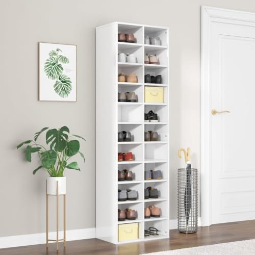 CKioict Aufbewahrung für Eingang Schuh Organizer Flurschrank Schuhschrank Hochglanz-Weiß 54x34x183 cm HolzwerkstoffFür Eingang, Schrank und Flur