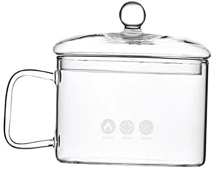 Glass Ramen Bowl with Lid and Handle, Microwave Glass Soup Bowl Mixing Glass Pot Transparent Cooking Cereal Bowls Breakfast Bowls for Noodles Soup, Multi, 1.5L Style C