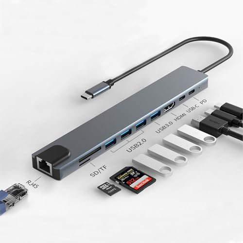 USB-C auf HDTV 8-Port Adapter, Typ-C Hub auf HDTV 4K@30Hz USB 3.0 Ausgangsport und USB-C Ladeanschluss PD100W (Hub 8-Port)