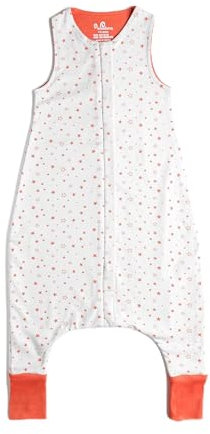 Woolona Schlafsack aus Merinowolle mit Füßen | Merino Kinderschlafsack mit Reißverschluss | Baby-Schlafsack aus Merinowolle (Orange Sternchen, 1-2 Jahre)