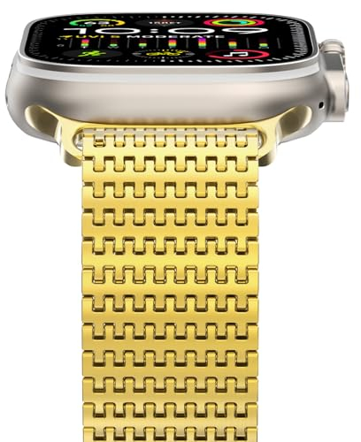 NewWays Milanese Armband Kompatibel mit Apple Watch 49mm 46mm 45mm 44mm 42mm(Seire 3 2 1), Edelstahl Magnetic Metall Ersatzarmband für iWatch Ultra 2/Ultra Series 10 9 8 7 6 SE 5 4 3 2 1,Gold