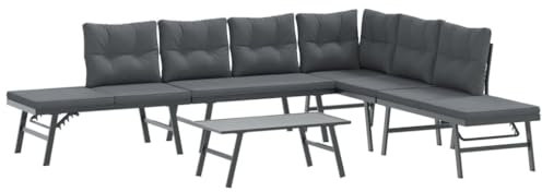 vidaXL Garten Sitzgruppe 5-TLG., Gartenmöbel mit Kissen, Sitzgarnitur für Garten Terrasse, Gartenbank Tisch Garnitur Garten, Schwarz Stahl