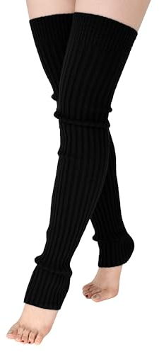 TeeYee Damen Stulpen Winter Beinwärmer Beinstulpen Strumpf Extra Lang Gestrickte Warme Kniewärmer für Frauen Mädchen Yoga Ballett Schwarz L