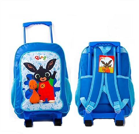 Top Linen Kids Travel Trolley Backpack - Wheeled Suitcase Rucksack Bag - Children Favourite Characters Foldable Carry-on Luggage Carrier Bag - Deluxe Bing Trolley Bag