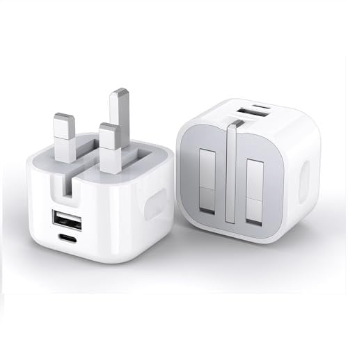 VEN-DENS USB C Plug, 20W Type C Fast Charging, Foldable Wall Power Adapter Plug UK, Dual Port Charger Block for iPhone 15/14 /13 Pro Max/Plus/ipad pro/Samsung Galaxy/Tablet