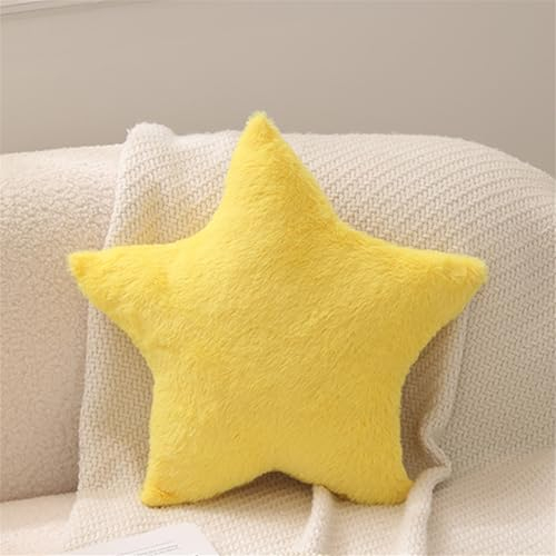 Kuschelkissen Kinder Sternkissen Weiche Flauschige Mond Wolken Sternform Zierkissen Sofakissen, Plüsch Kissen Dekokissen für Kinderzimmer Schlafzimmer Deko (Gelber Stern 38 cm)