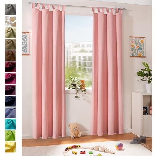 heimtexland ® Dekoschal Baumwolle Uni Blickdicht Vorhang Schlaufenschal Gardine Kinderzimmer Pastell Rosa HxB 230x125 Typ625