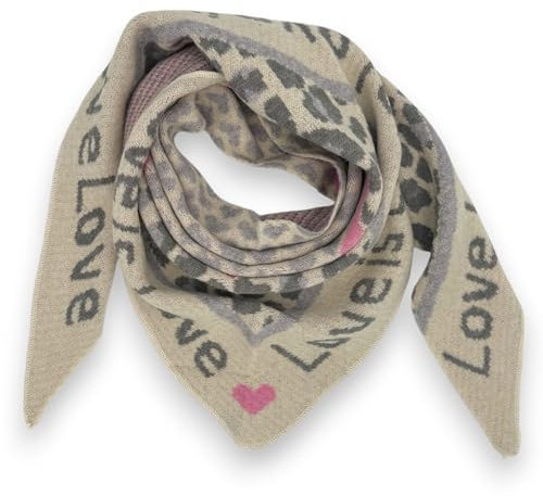 Ziona Damenschal Winter Dreiecksschal weich XXL Winterschal 180 x 70 cm Leo Herz Print (Beige-Grau (Love))