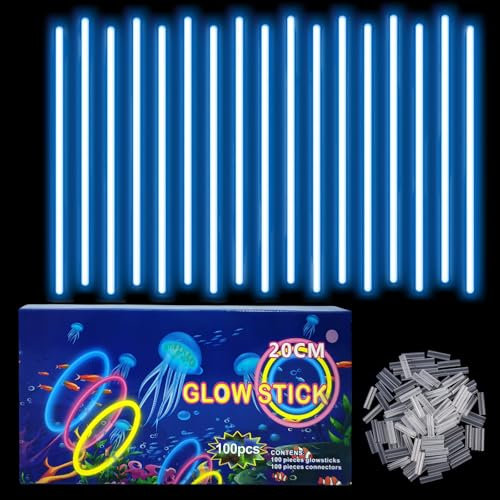 Knicklichter Kinder Party Set Blau,100 Stück Leuchtstäbe Kinder+100 Verbinder,Schwarzlicht Deko Brillen&Armreifen Für Halloween,Weihnachten, Geburtstage,Hochzeit,Neon Leuchtstäbe Party Accessoires Set