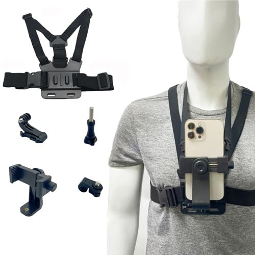 Soporte Movil Pecho, Pechera para Grabar con el Movil, Arnés Montaje de Correa, Cinturón Compatible con Gopro Hero 10 Hero 9 Cámara,para Escalar, Andar en Bicicleta, Caminar (Manual en inglés)
