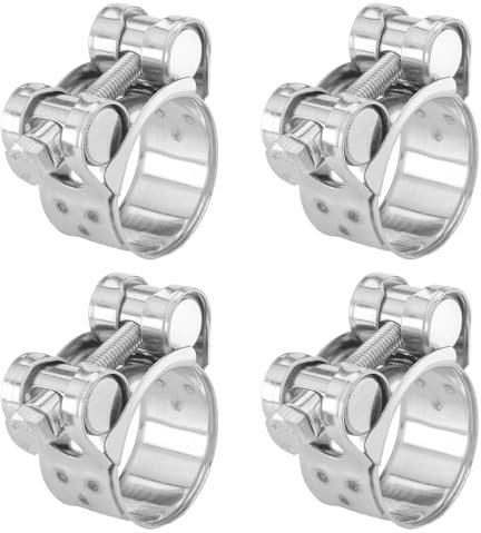 304 Stainless Steel Hose Clips, 26mm-28mm Adjustable, Heavy Duty Single Bolt Clamps, Set of 4, Anti-Rust, Smooth Edge for Exhaust, Muffler, Intercooler, and More