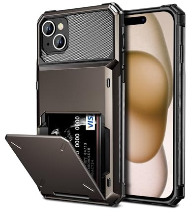 Vunake für iPhone 15 Hülle mit Kartenhalter Wallet Max 4 Karten Handyhülle iPhone 15, Heavy Duty Hard PC TPU Silikon Schutzhülle Kartenhalter Stoßfest Schutzhülle für Phone 15 Case,Gun