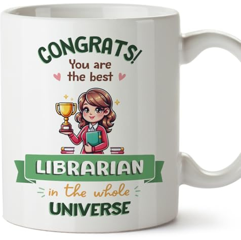 MUGFFINS Librarian Woman Mug - in English - Best in Universe Trophy - Funny Gift for Colleagues - Ceramic 11oz Mug