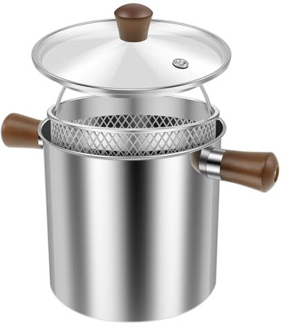 Faitout avec passoire et poignée, multi-usage, récipient à graisse en acier inoxydable, pour frire le poisson, les crevettes, le poulet et les frites