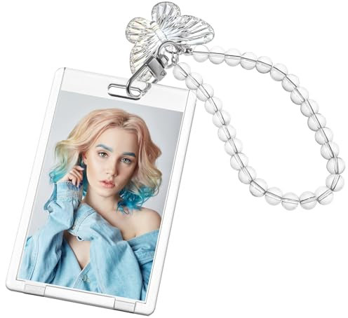 Acryl Fotokartenhalter,Kpop Photocard Holder mit Schmetterlingsanhänger,Kristall Schmetterlings Fotokartenhalter,Wasserdichte Fotokartenschutz für Kreditbrief Bankkarte Studentenausweis