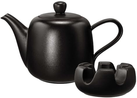 Seltmann Weiden Liberty Velvet Black Kanne mit Stövchen, 1,6 Liter, Teekanne/Kaffeekanne mit mattem Finish, Spülmaschinen- und Mikrowellengeeignet, Porzellan, Schwarz