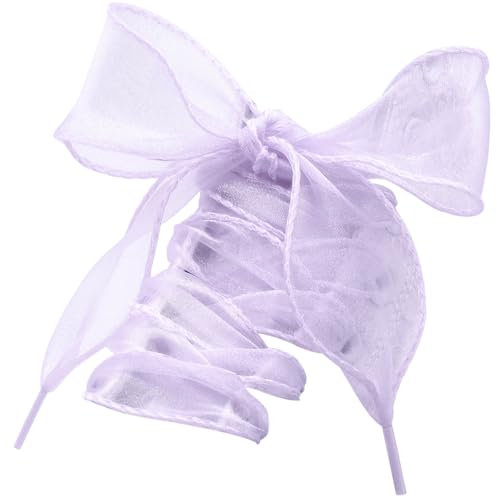 WEGOODZF Cordones planos de organza con cinta: 4 cm de ancho, transparente, hilo de nieve, cordones para zapatillas de deporte, 2 pares, 06 Light Purple, 160CM (63)