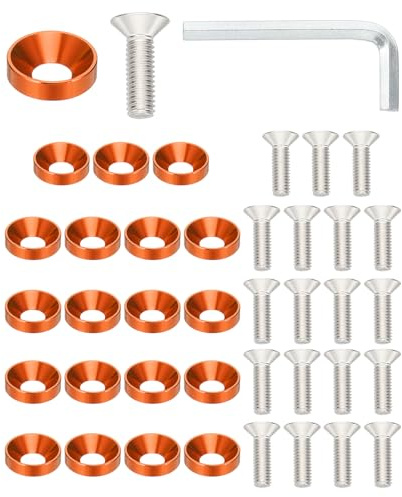 PATIKIL 20 Paare M6 Aluminium Unterlegscheiben und M6x20mm Stahl Schrauben mit Schlüssel, Senkkopf-unterlegscheiben fur Stoßstange Kotflügel, Motorraum Dress Up Kit, Orange