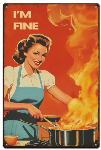 SUPERDANT Metallschild I'M Fine Für Die Küche Blechschild Vintage Country Art Retro Blechschild Home Feuer Schlafzimmerdekor Vintage Schild Für Küche Esszimmer Bar Retro Metallposter