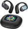 Open Ear Headphones Ultra Comfort Wireless Bluetooth 5.4 Headphones Over The Ear Earbuds with Intelligent Touch Screen Ear Hooks IPX7 Waterproof Bone Conduction Earbuds for Fitness Sports-Black