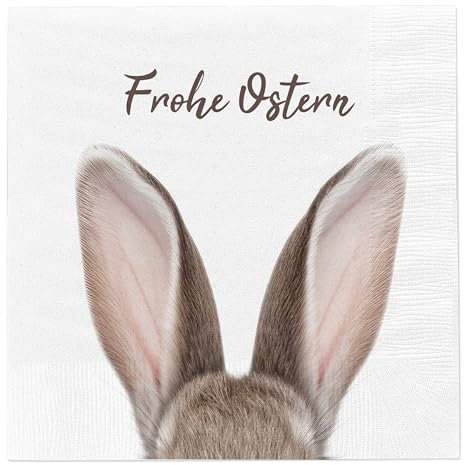 MC-Trend 40 Stück Papier Osterservietten 33x33 cm – Frühlingshafte Servietten mit Hasenmotiv, für Ostern und festliche Tischdekoration Motiv Hase mit Spruch Frohe Ostern