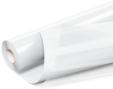 LIKCUT Heat Transfer Vinyl - 12 x 15FT Glossy White Iron On Vinyl for Clothes, HTV Cutting Machine, White Vinyl Compatible with Heat Press for DIY T-Shirt, Hats, bags,shoes